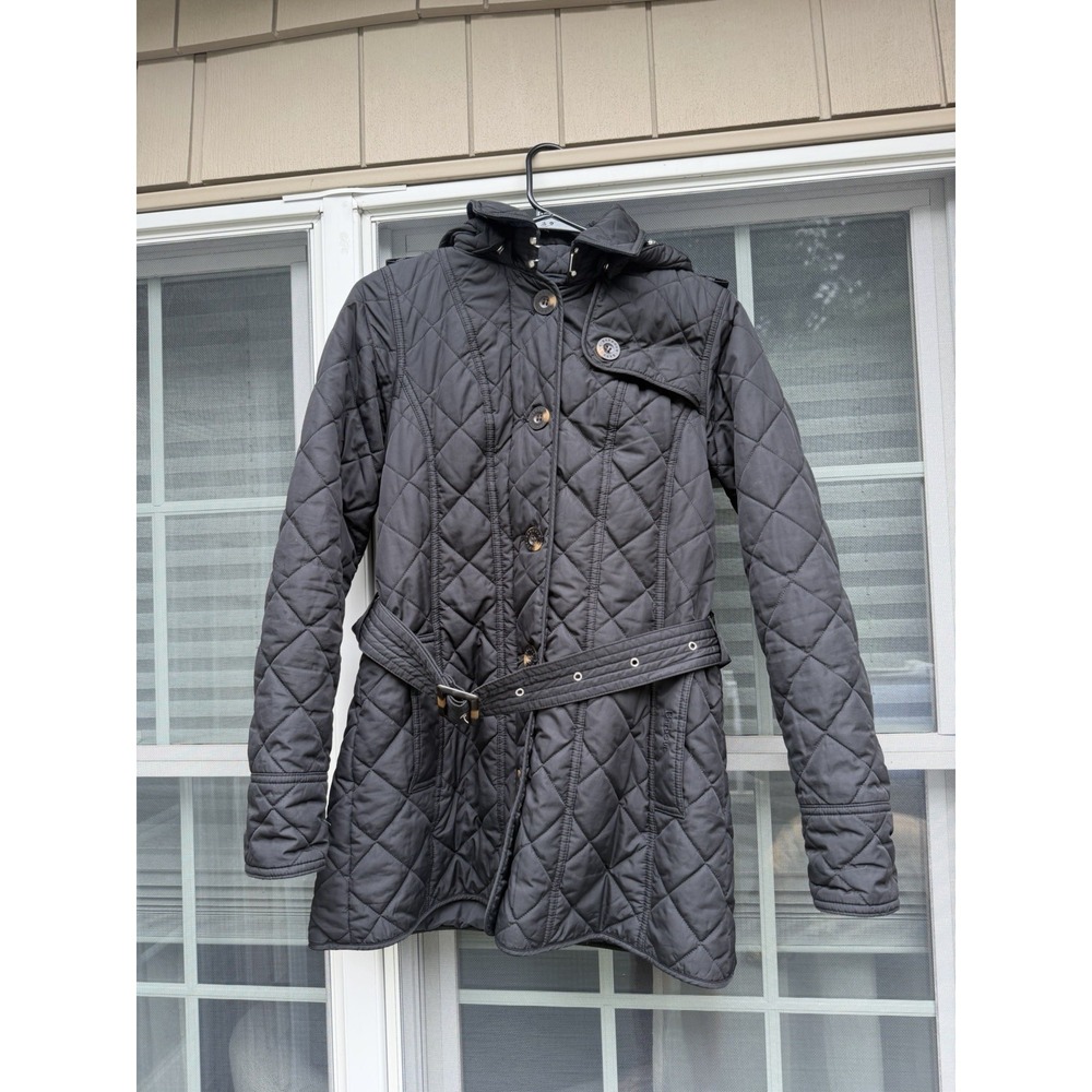 Barbour Hood Jacket Tartan Collection Size 4 Black quilted